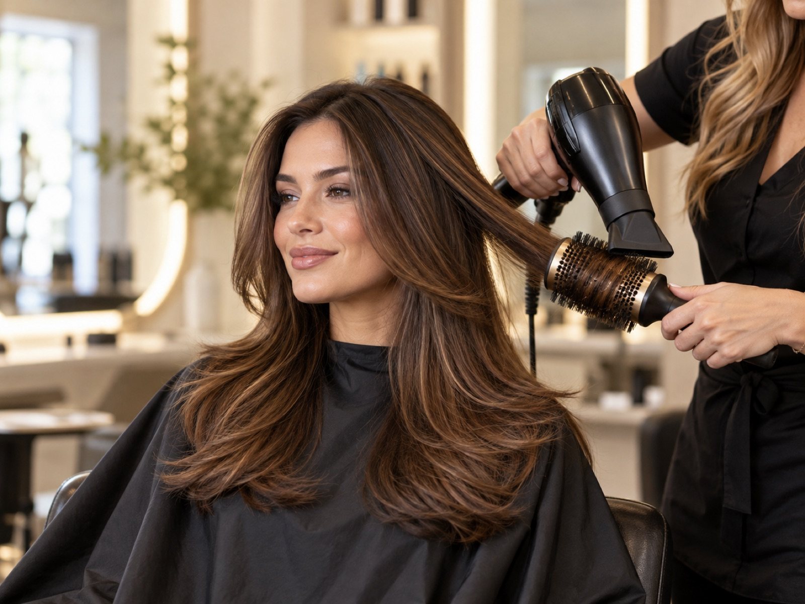 Sleek layers, wash, cut & blow-dry