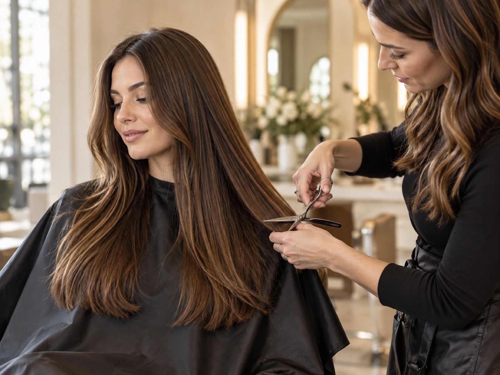 Precision dry cut for long chestnut hair