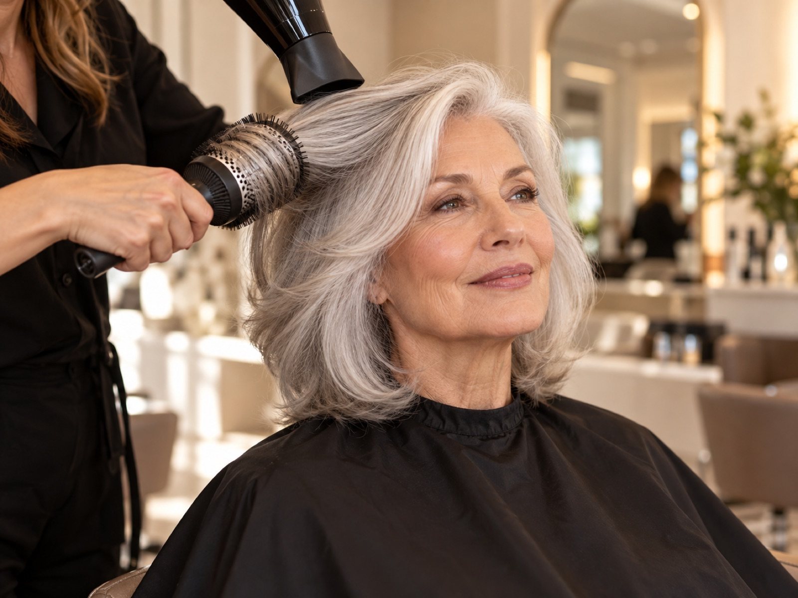 Silver-haired blow-dry