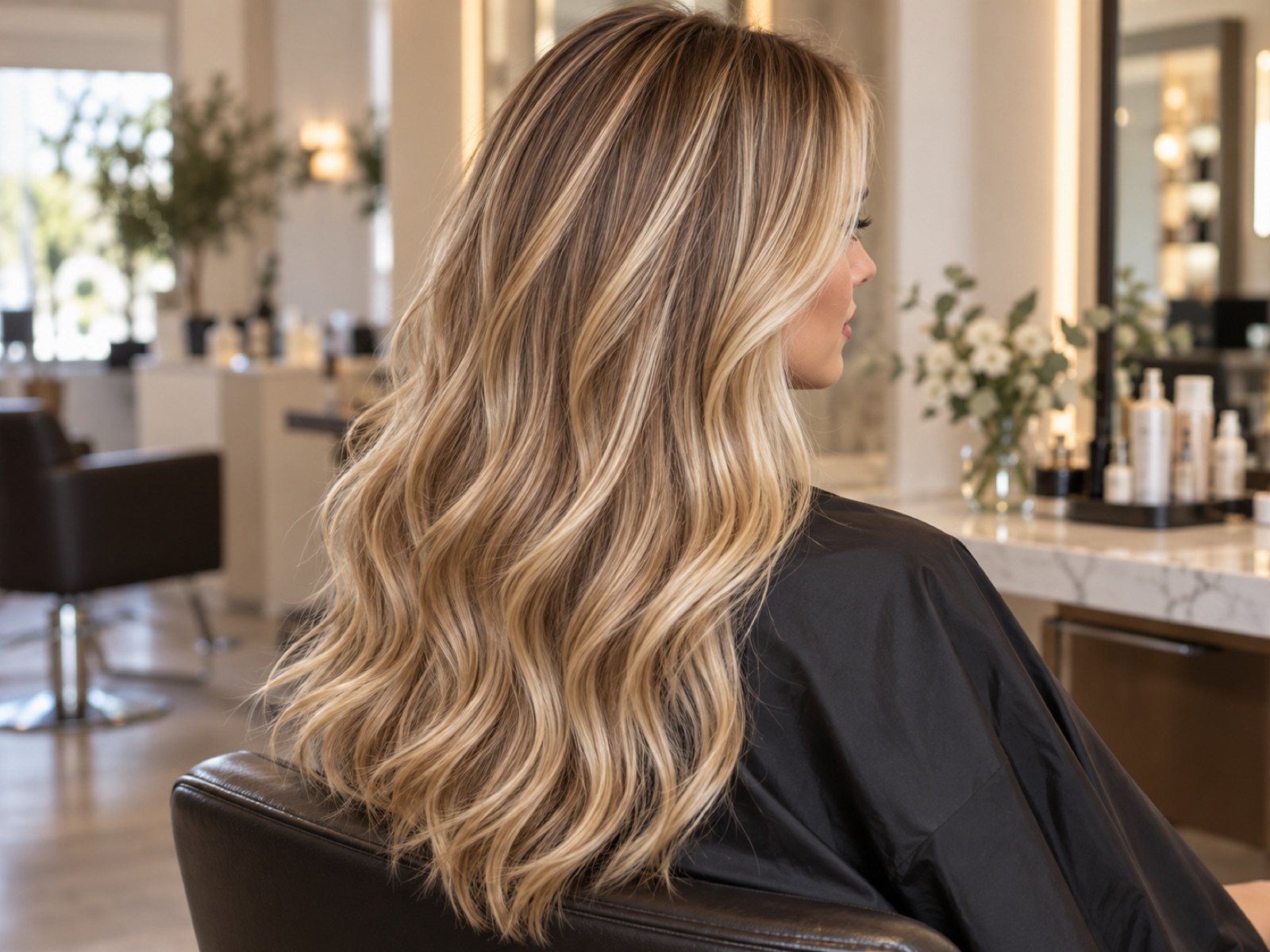 Full-head blonde highlights, soft waves