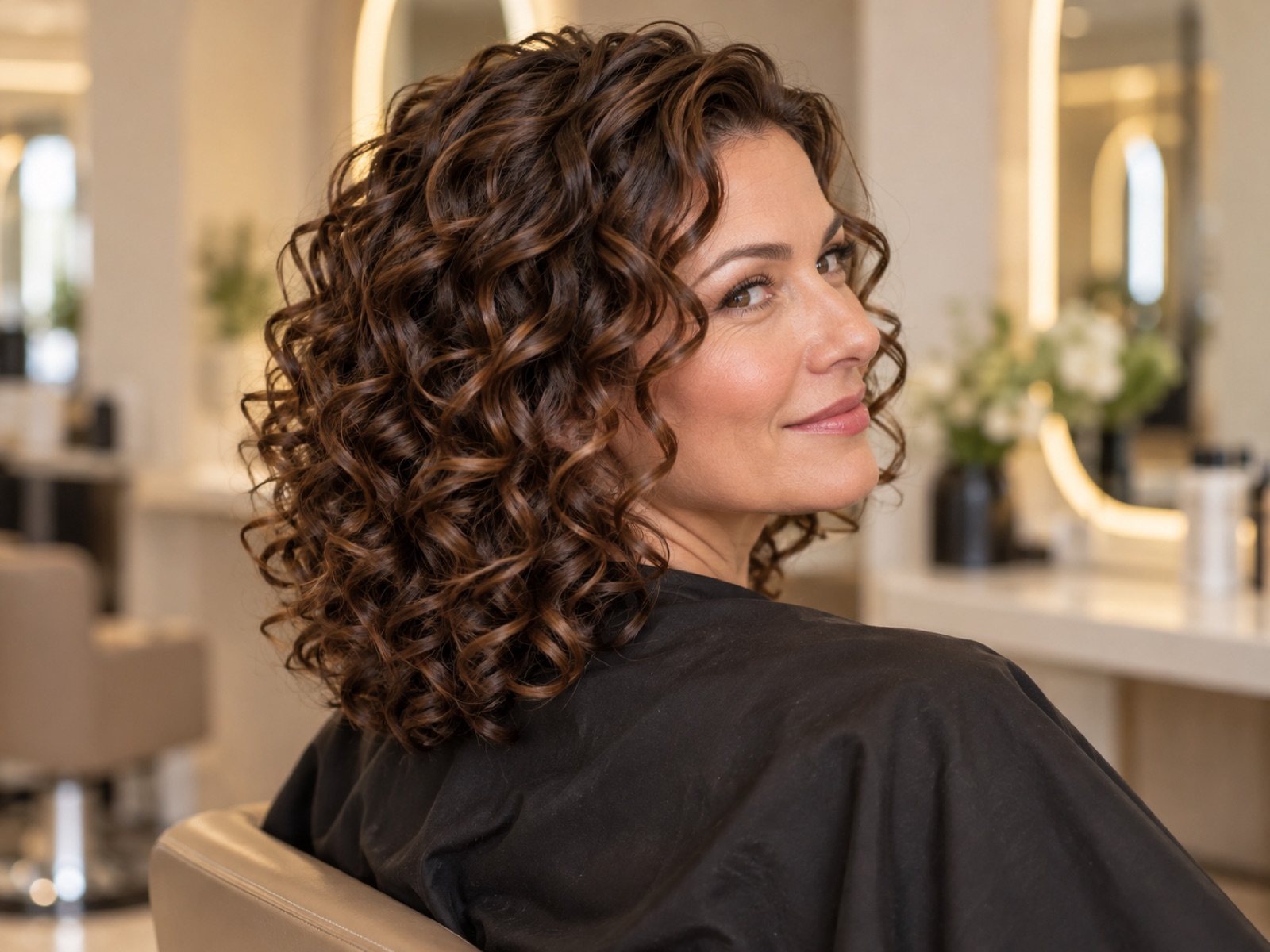Defined soft curls, salon glow