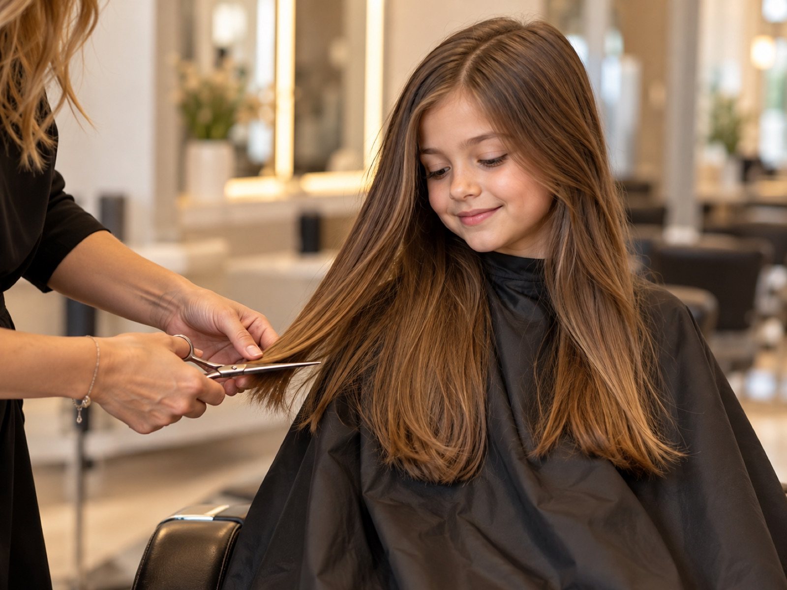 Gentle girls' long hair dry cut