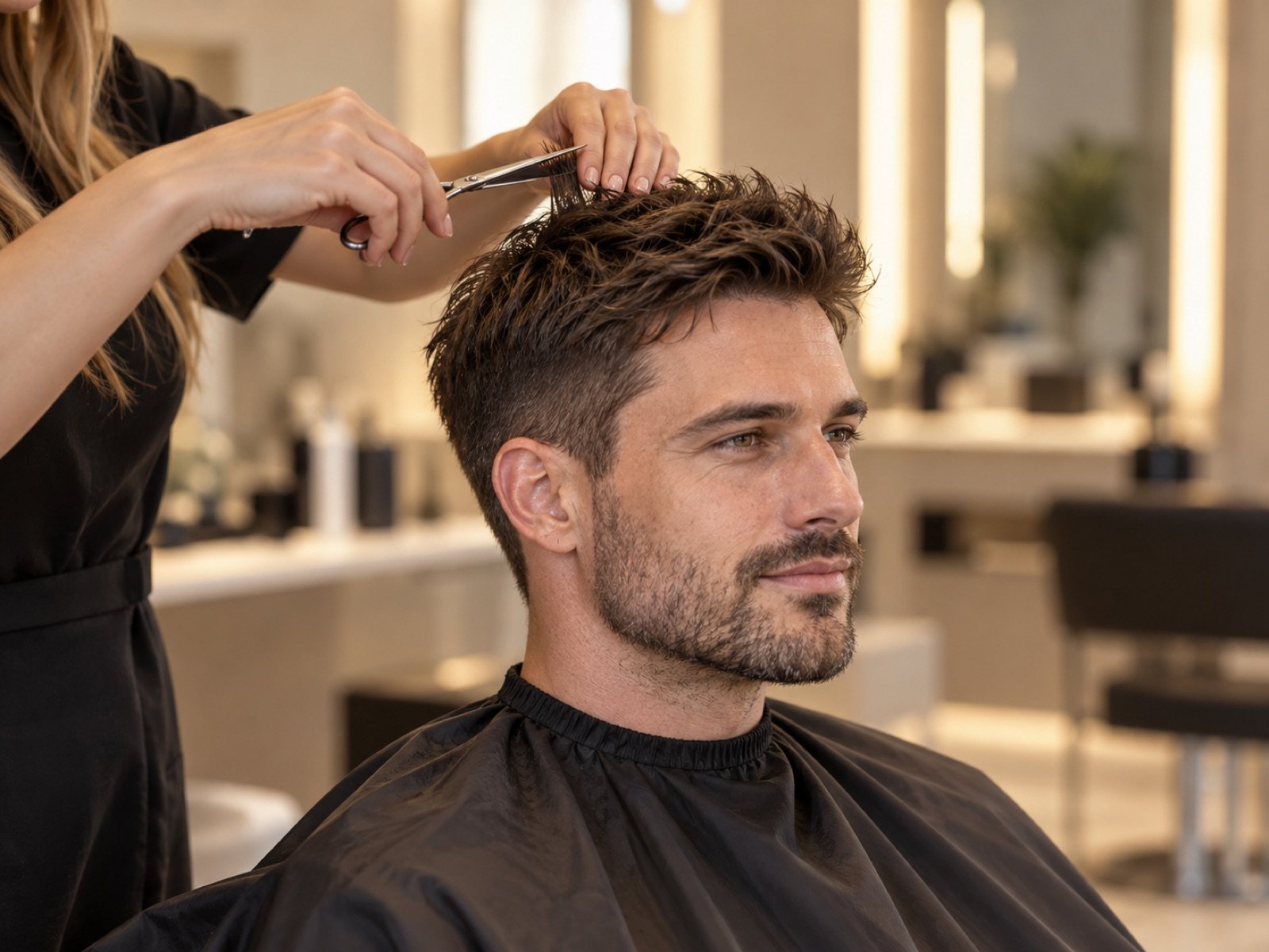 Polished gents' final scissor cut