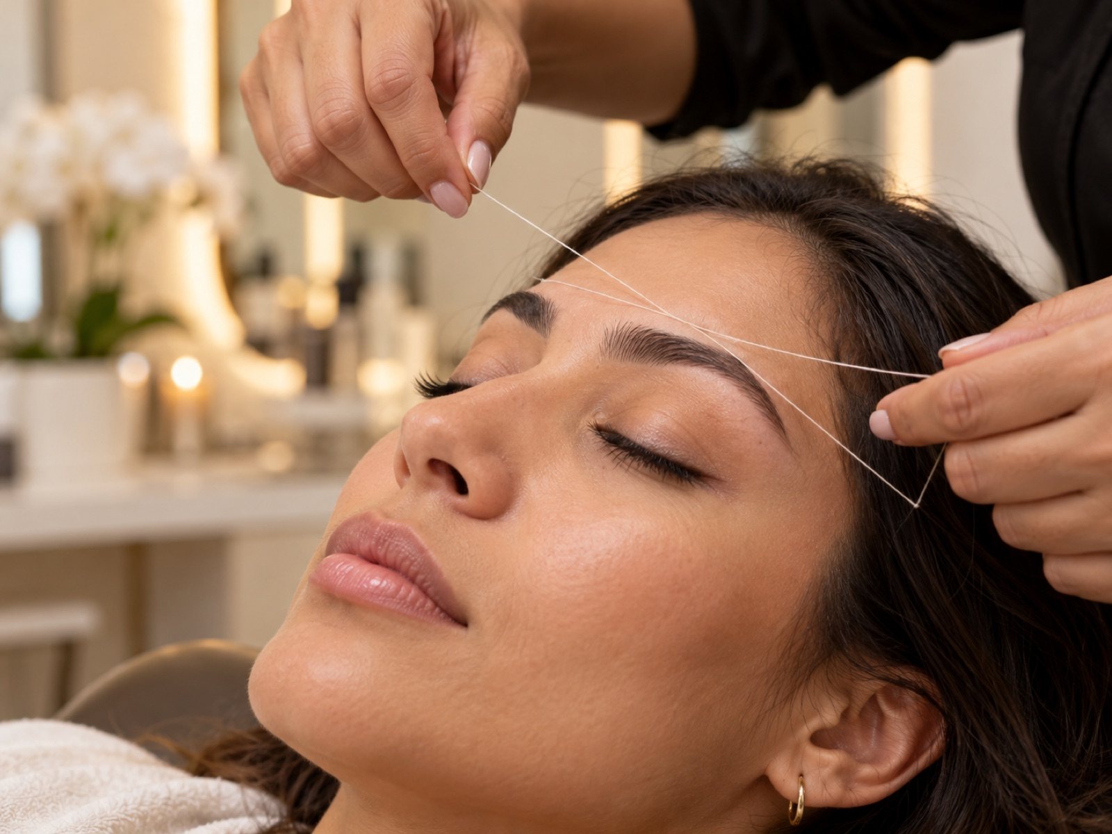 Precision eyebrow threading