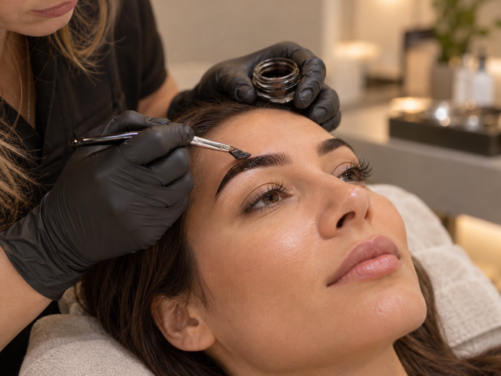 Precision eyebrow tinting close-up